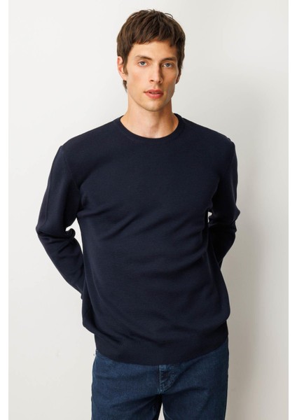 Erkek Sıfır Yaka Çelik Örgü Yün Kazak K.lacivert