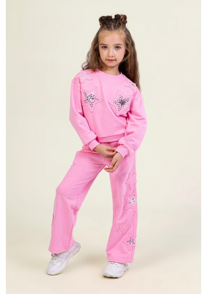 Kız Çocuk Yıldız Pul Işlemeli 2’li Takım – Pembe Sweatshirt & Alt EŞOFMAN-9841 fırsatları