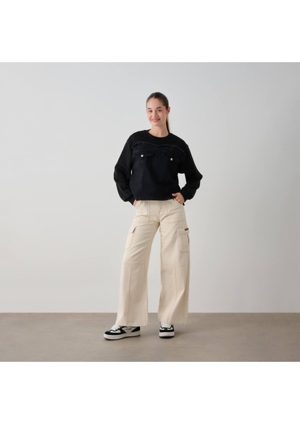 Kız Çocuk Altı Denim Cepli 3 Iplik Sweat