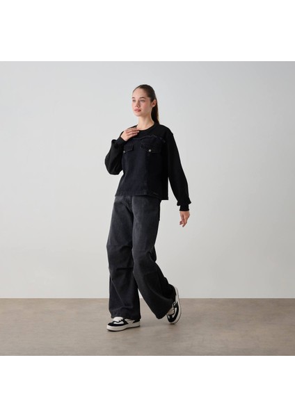 Kız Çocuk Altı Denim Cepli 3 Iplik Sweat modelleri