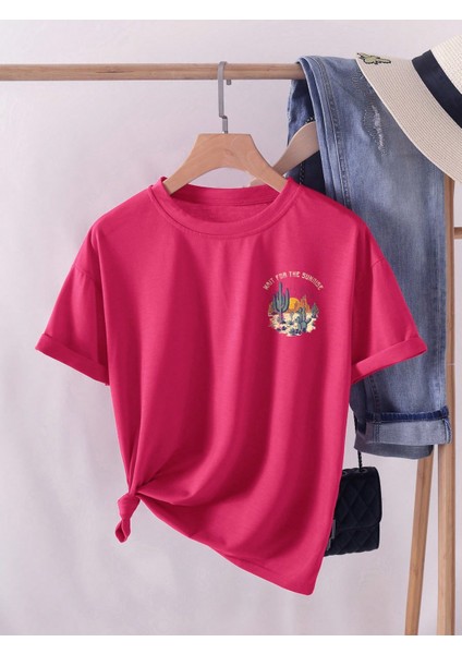 -Kadin Pamuklu Le Soleıl Yazılı Baskılı Tasarım T-Shirt