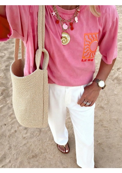 -Kadin Pamuklu Le Soleıl Yazılı Baskılı Tasarım T-Shirt