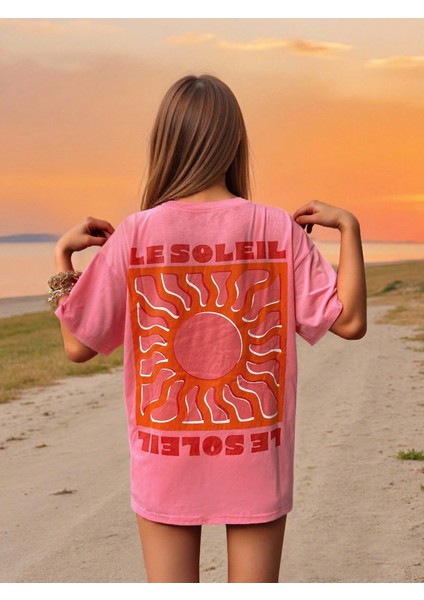 -Kadin Pamuklu Le Soleıl Yazılı Baskılı Tasarım T-Shirt fiyatları