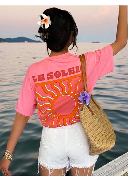 -Kadin Pamuklu Le Soleıl Yazılı Baskılı Tasarım T-Shirt modelleri