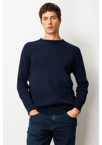 Erkek Sıfır Yaka Saç Örgülü Kazak K.lacivert