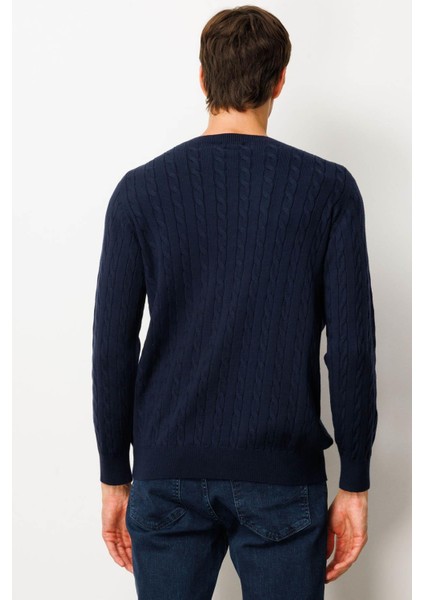 Erkek Sıfır Yaka Saç Örgülü Kazak K.lacivert modelleri