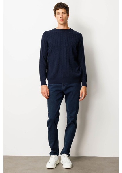 Erkek Sıfır Yaka Saç Örgülü Kazak K.lacivert indirimleri