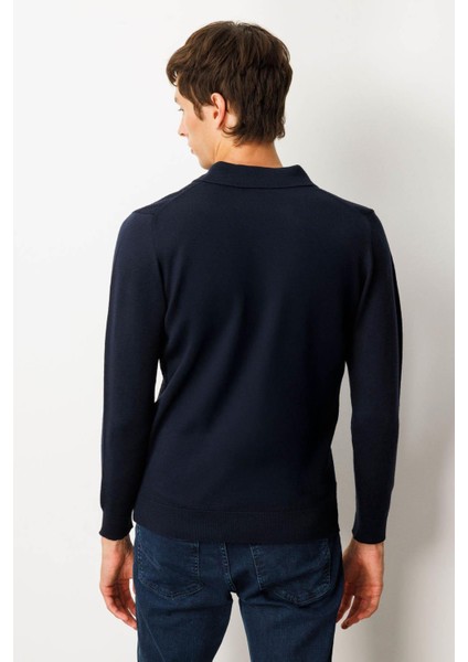 Erkek Polo Yaka Önü Baklavalı Triko Kazak K.lacivert modelleri