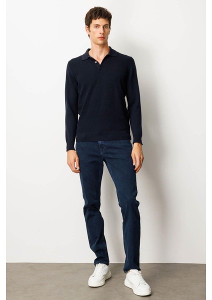 Erkek Polo Yaka Önü Baklavalı Triko Kazak K.lacivert fırsatları