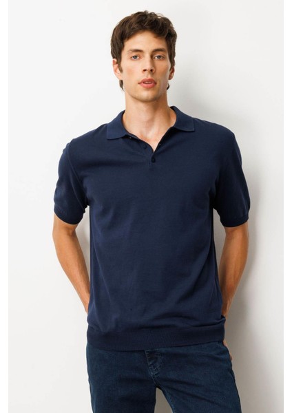 Erkek Polo Yaka %100 Pamuk Kısa Kol Ince Triko Lacivert