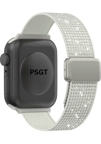 Lüks Sparkle Elmas Manyetik Kayış Apple Watch 1/2/3/4/5/6/se/7/8/9 38/40/41MM -S10(42MM) Kumaş Taşlı