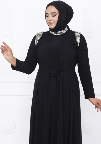 Zambak Abiye Elbise Siyah