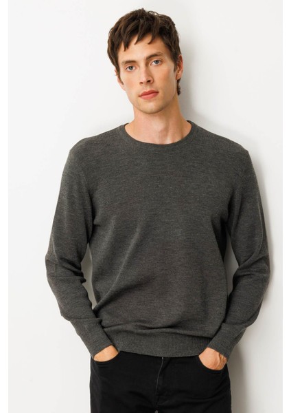 Erkek Sıfır Yaka Çelik Örgü Yün Kazak K.füme