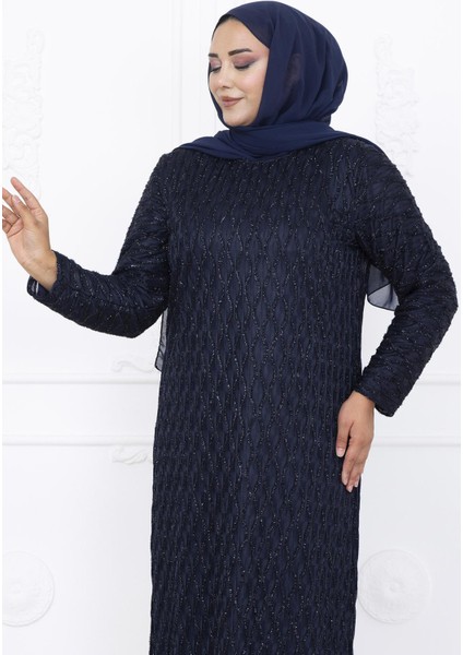 Mahi Dantel Abiye Elbise Lacivert