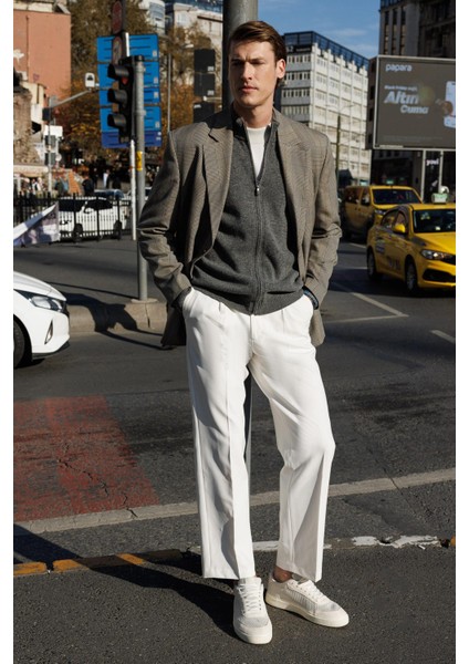 Erkek Hakim Yaka Triko Yün Ceket Füme