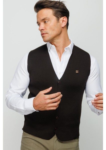 Erkek Ince Triko Düz Yelek K.kahve