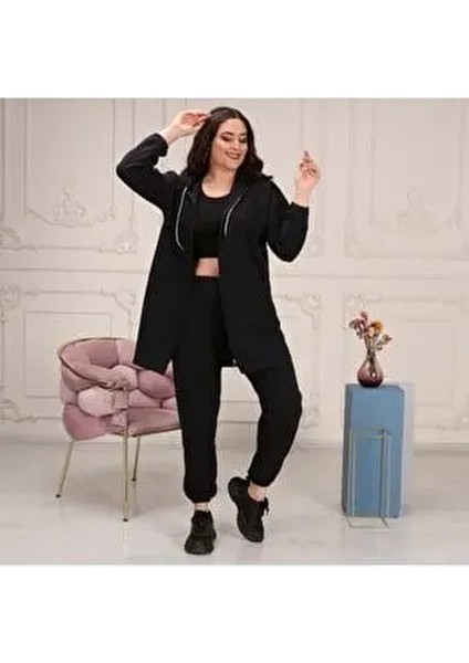 Kadın Büyük Beden Kapüşonlu Fermuarlı Eşofman Takımı Pamuklu Rahat Stil fırsatları