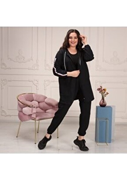 Kadın Büyük Beden Kapüşonlu Fermuarlı Eşofman Takımı Pamuklu Rahat Stil indirimleri