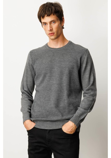 Erkek Sıfır Yaka Önü Baklavalı Triko Kazak Füme fiyatları