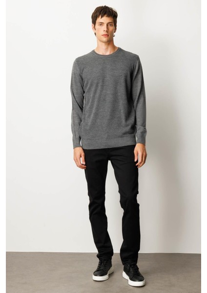 Erkek Sıfır Yaka Önü Baklavalı Triko Kazak Füme fırsatları