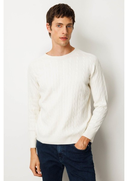 Erkek Sıfır Yaka Saç Örgülü Kazak Kemik