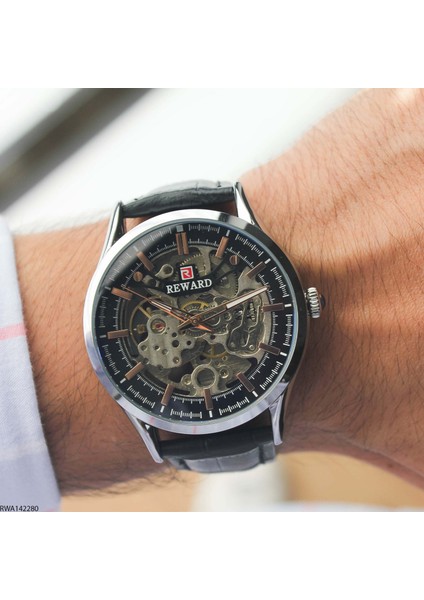 RWA142280 Deri Kordonlu Otomatik Erkek Kol Saati fırsatları