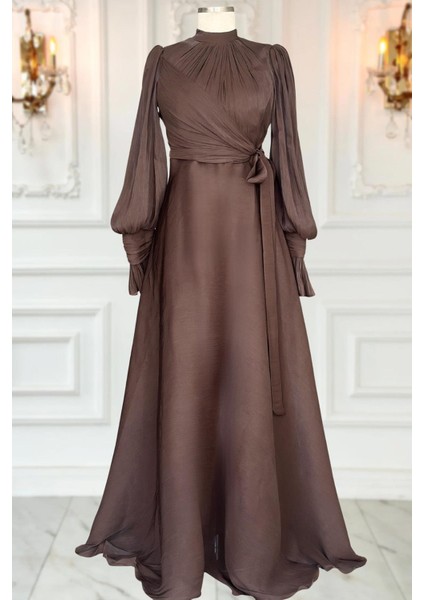 Efruz Abiye Elbise Koyu Kahve