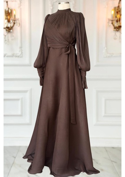 Efruz Abiye Elbise Koyu Kahve modelleri