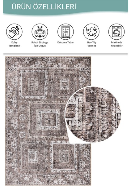 Stonart Eskitme Vintage Desenli Kahverengi Otantik Yıkanabilir Şönil Halı Al 460 fırsatları