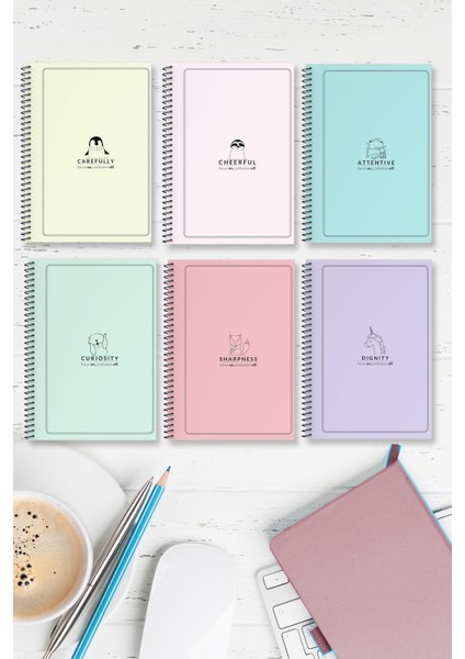 A5 Spiralli Defter Çizgisiz 96 Sayfa Kalın Karton Kapak Okul Defteri Pastel Seri modelleri