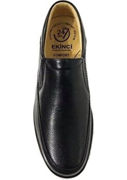 Hakiki Deri Ortopedik Düz Tabanlı Rahat Günlük Siyah Bağcıksız Klasik Kışlık Erkek Ayakkabı fırsatları