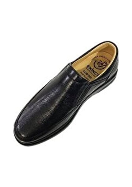 Hakiki Deri Ortopedik Düz Tabanlı Rahat Günlük Siyah Bağcıksız Klasik Kışlık Erkek Ayakkabı indirimleri