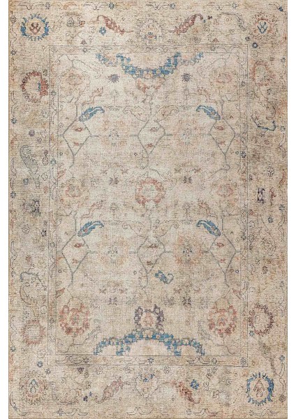 Relic Bej / Mavi Vintage Dokulu Klasik Desenli Dokuma Tabanlı Şönil Halı Al 476 fiyatları