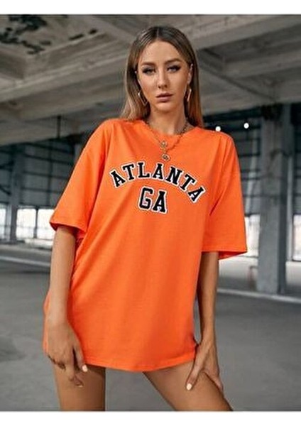 Atlanta Kadın Oversize T-Shirt Bisiklet Yaka Pamuklu 100% Rahat Kullanım indirimleri