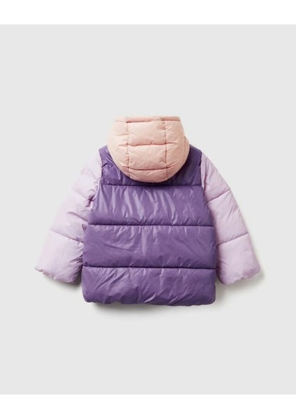 Kız Bebek Mor Logo Işlemeli Kapüşonlu Mont fiyatları