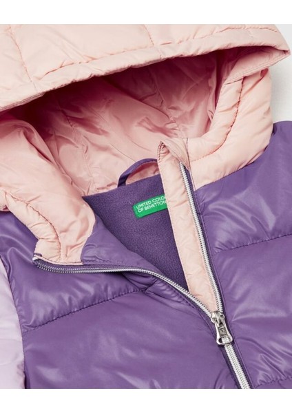 Kız Bebek Mor Logo Işlemeli Kapüşonlu Mont modelleri