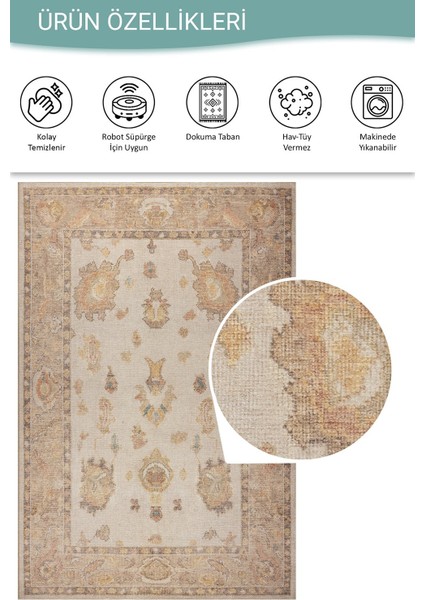 Relic Bej / Sarı Vintage Dokulu Klasik Desenli Dokuma Tabanlı Şönil Halı Al 495 fırsatları