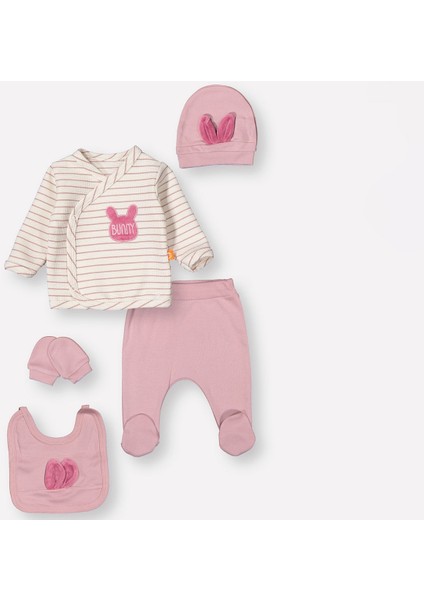 Tavşan Nakışlı 5li Kız Hastane Çıkışı Zıbın Set