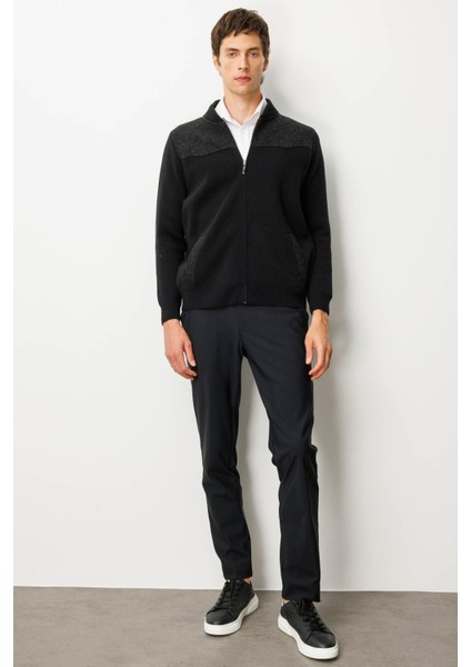 Erkek Hakim Yaka Göğsü ve Cebi Keçe Triko Yün Mont Siyah indirimleri