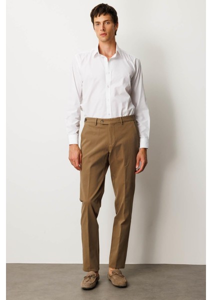 Erkek Beli Lastikli Yan Cepli Koton Pantolon Taba modelleri