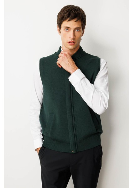 Erkek Hakim Yaka Çelik Örgü Yün Yelek Yeşil fiyatları