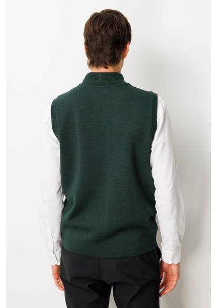 Erkek Hakim Yaka Çelik Örgü Yün Yelek Yeşil modelleri