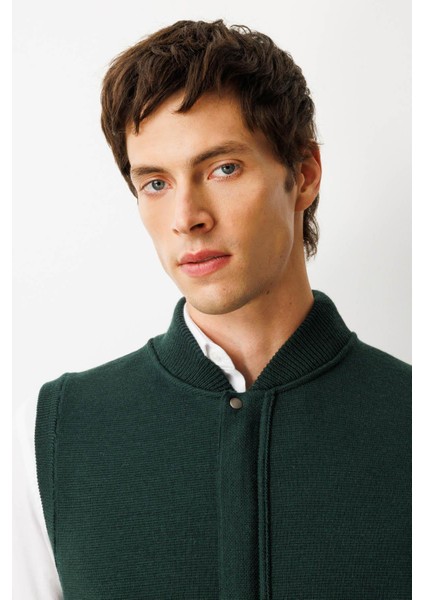 Erkek Hakim Yaka Çelik Örgü Yün Yelek Yeşil indirimleri