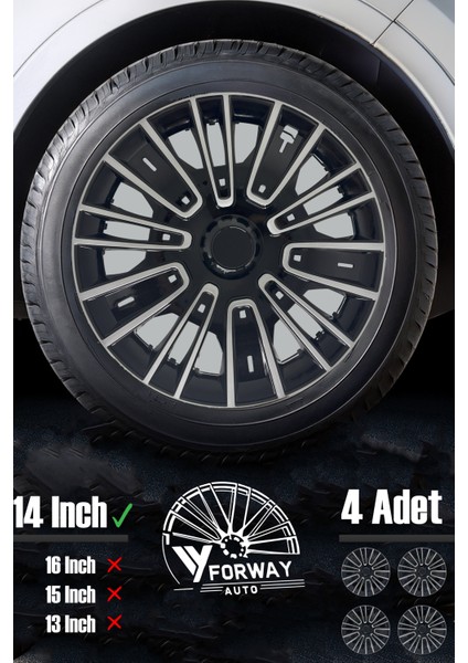 Renault Bütün Modelleri Için Uyumlu 14" Inç Gri-Siyah 4 Adet Jant Kapağı ( Clio Symbol Megane Vb. )