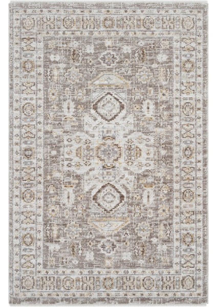 Belina Krem Vizon Vintage Halı İnce Etnik Desen Bukle Retro Oda Oturma Odası Salon Halısı