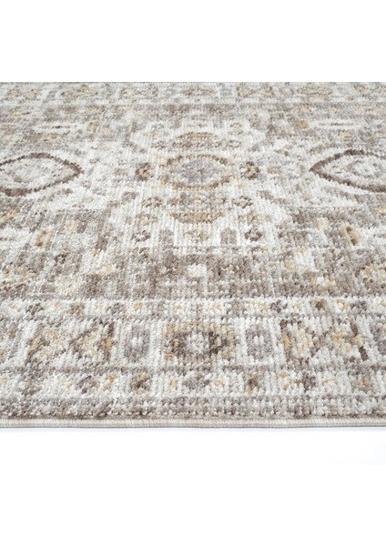 Belina Krem Vizon Vintage Halı İnce Etnik Desen Bukle Retro Oda Oturma Odası Salon Halısı