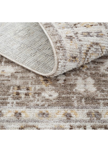 Belina Krem Vizon Vintage Halı İnce Etnik Desen Bukle Retro Oda Oturma Odası Salon Halısı