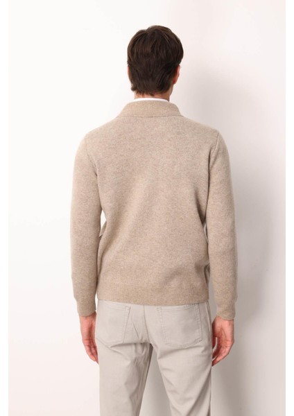 Erkek Hakim Yaka Göğsü ve Cebi Keçe Triko Yün Mont K.bej modelleri