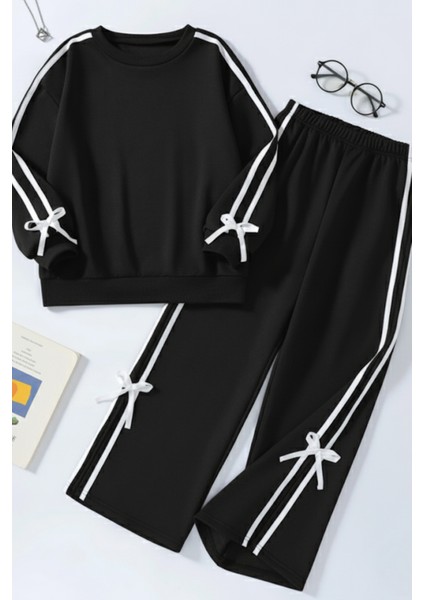 Kız Çocuk Çift Şerit Kurdele Eşofman Takımı 4-16 Yaş 12145