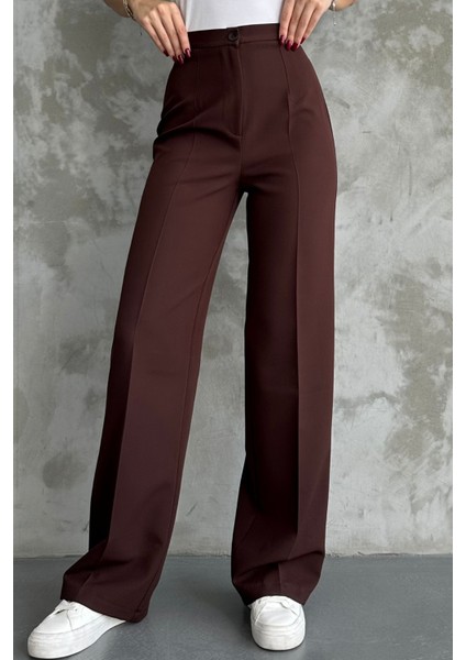 Kadın Yeni Sezon Yüksek Bel Klasik Kahverengi Kumaş Pantolon Kahve / L
